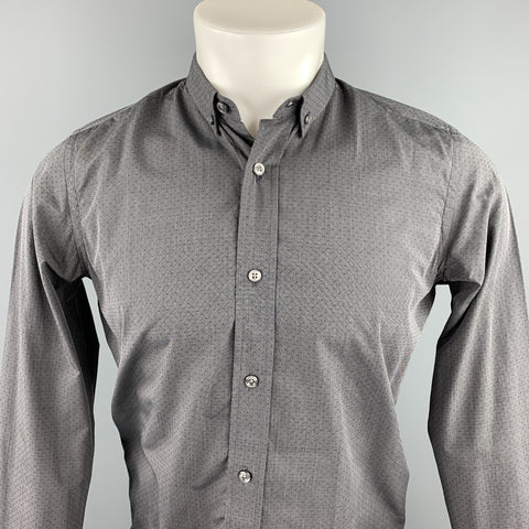 LORDS & FOOLS Size S Charcoal Dot Print Cotton Button Down Long Sleeve Shirt