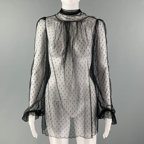 LA PERLA COLLEZIONE Size 4 Black Nylon Mesh Bow Blouse