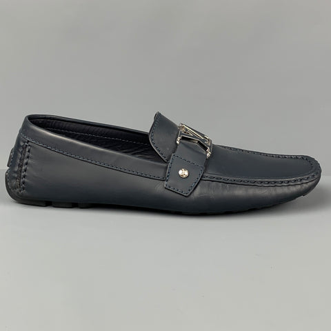 LOUIS VUITTON Size 10.5 Navy Leather Drivers Loafers