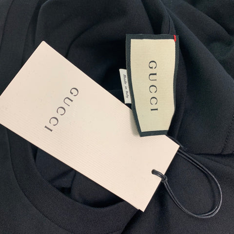GUCCI Size S Black Gold Embroidery Cotton Crew-Neck T-shirt