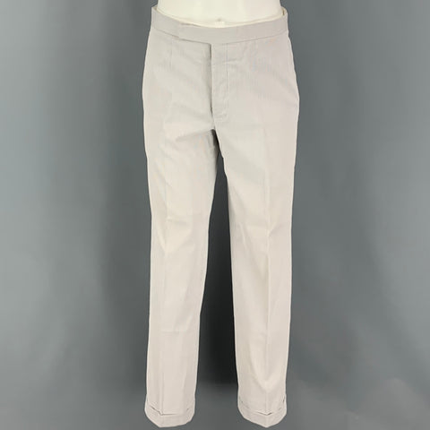 BLACK FLEECE Size 38 Grey White Stripe Cotton Notch Lapel 31 Suit