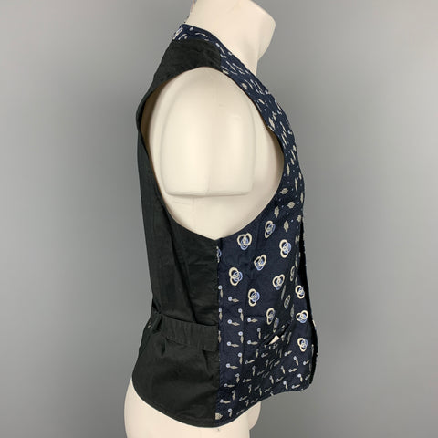 ENGINEERED GARMENTS Size L Navy & Cream Abstract Silk Back Belt Vest
