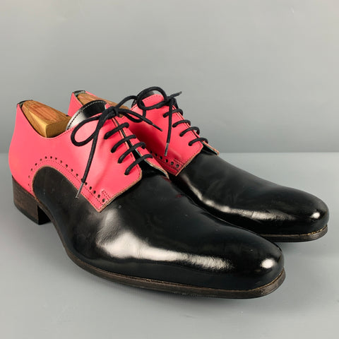 JOHN FLUEVOG Size 10 Black Pink Perforated Leather Lace Up Shoes