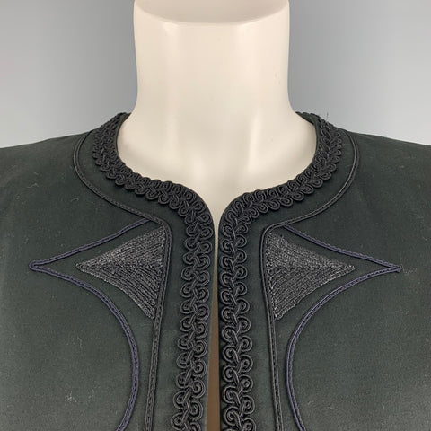 YVES SAINT LAURENT RIVE GAUCHE Size 8 Black Cotton Ribbon Jacket Blazer