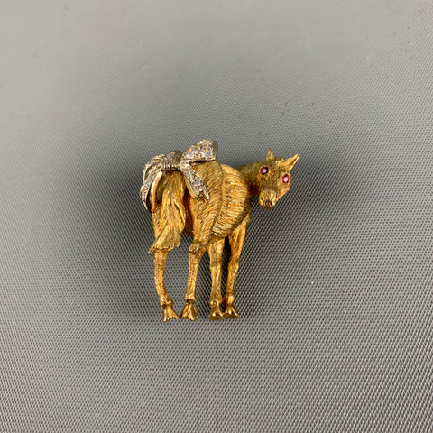 Broche cheval VINTAGE en strass dorés
