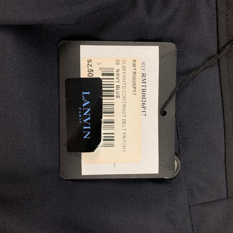 LANVIN Size 34 Navy Wool Flat Front Slim Dress Pants