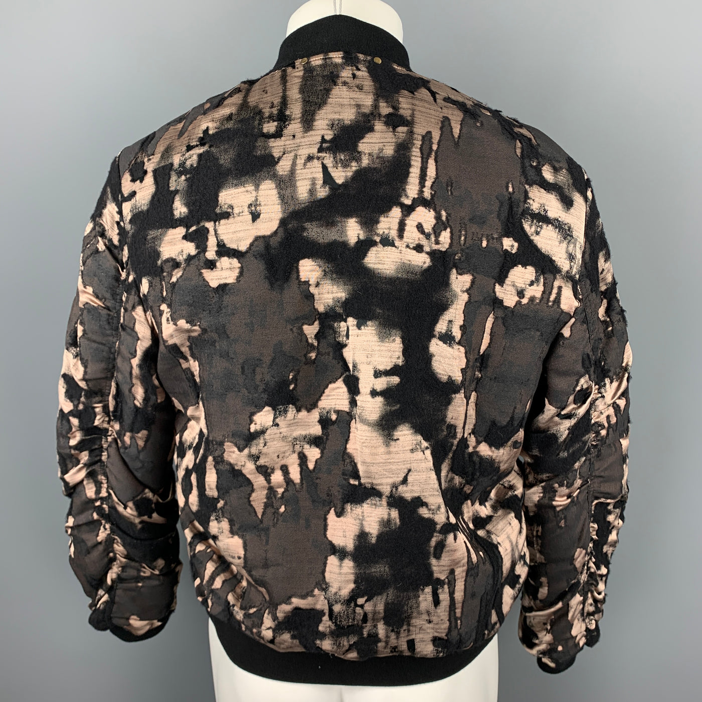 PAUL SMITH Size M Size M Black & Taupe Jacquard Wool Blend Zip Up Reversible Jacket