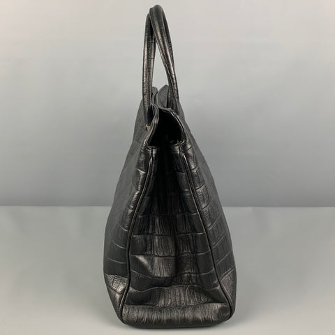 SAINT LAURENT Black Embossed Alligator Tote Handbag
