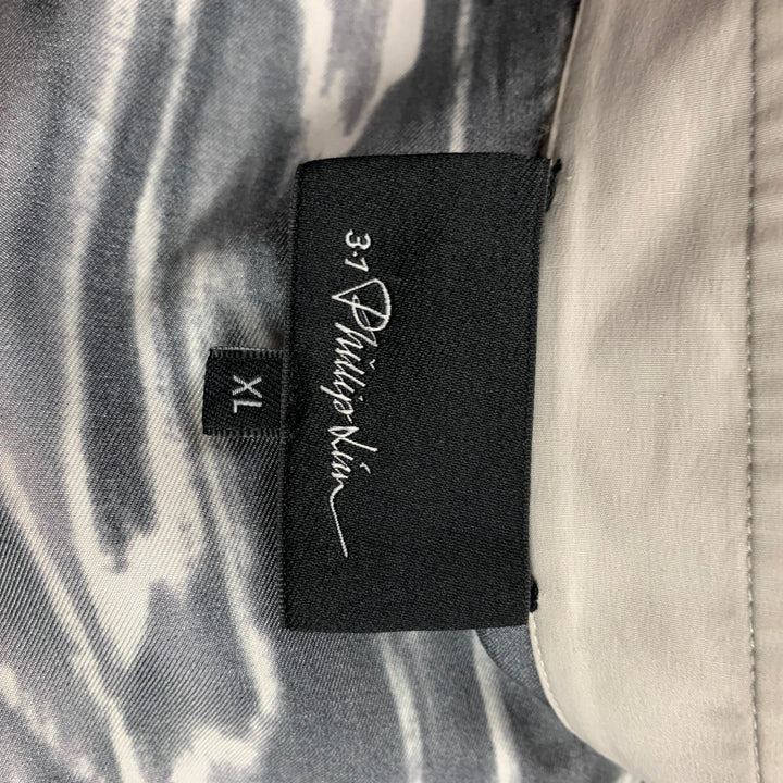 3.1 PHILLIP LIM Size XL Black & Light Grey Print Silk / Cotton Long Sleeve Shirt