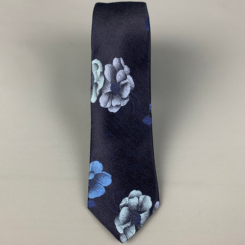 PAUL SMITH Navy Light Blue Floral Silk Tie