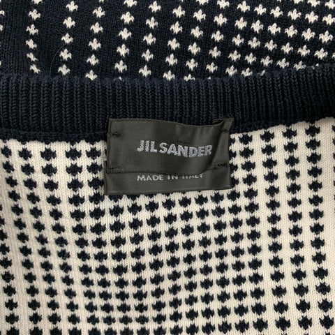 JIL SANDER Size M Navy White Knit Cotton Blend Short Sleeve Pullover