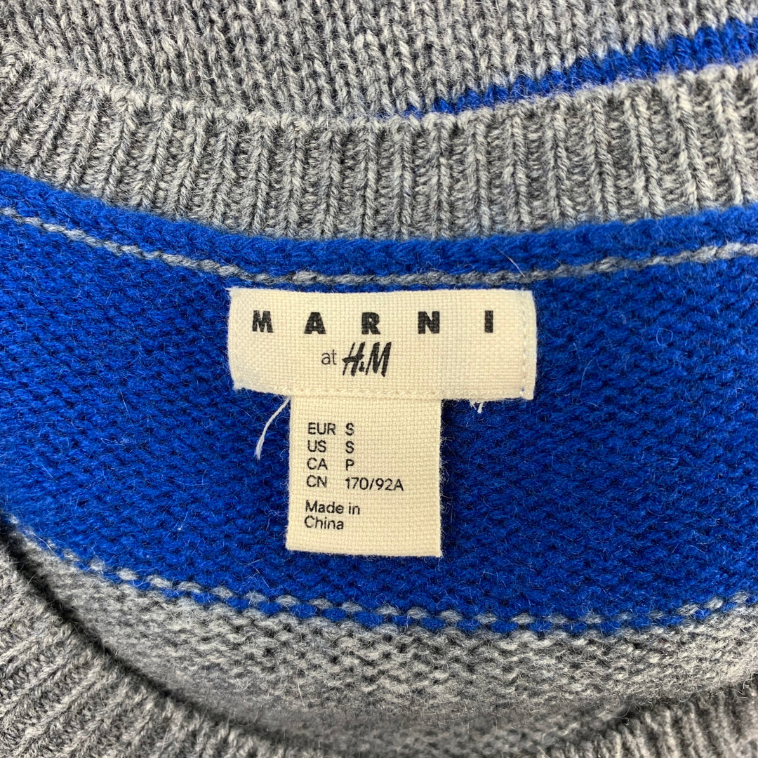 MARNI for H&M Size S Blue & Grey Stripe Cashmere Crew-Neck Sweater