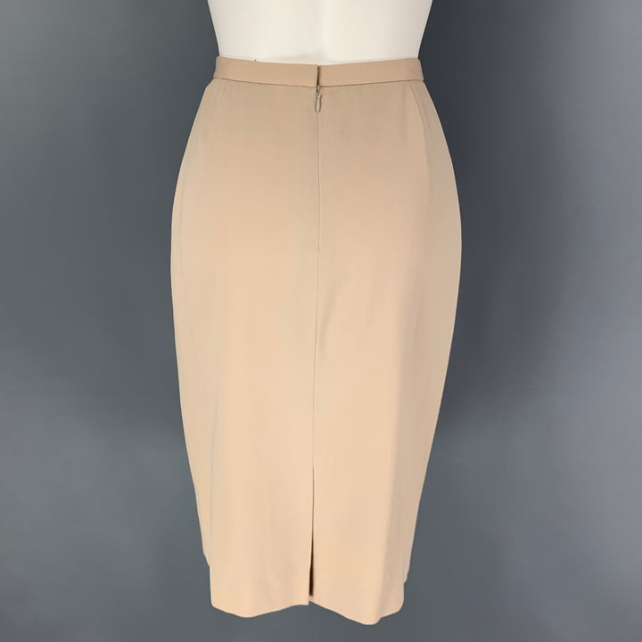 DONNA KARAN Size 8 Beige Wool Pencil Below Knee Skirt