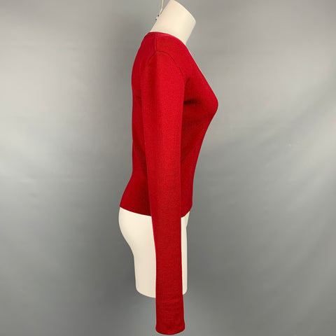 DSQUARED2 Size M Red Ribbed Wool Deep V-neck Pullover