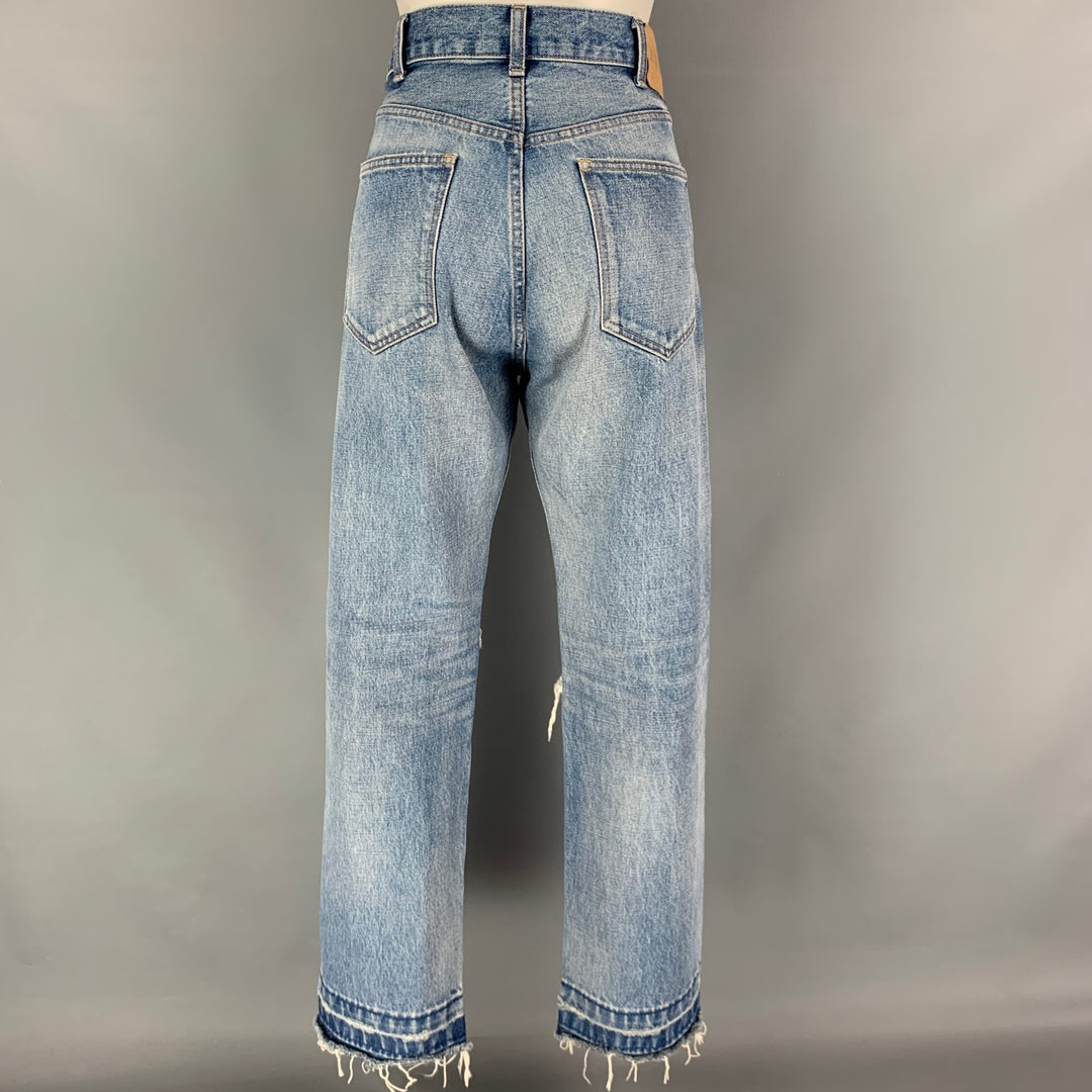 CELINE Size 27 Blue Cotton Distressed Jeans