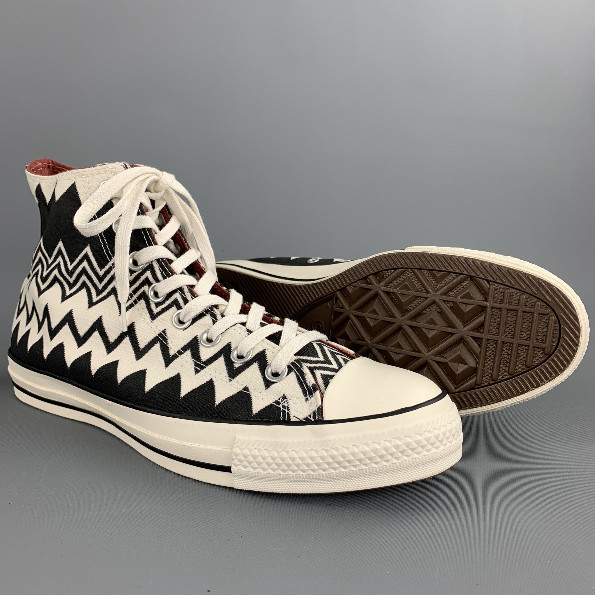 CONVERSE x MISSONI Size 10 Black White Zig Zag Canvas High Top Sneakers