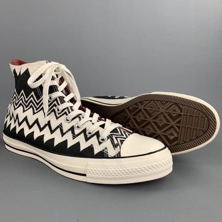 CONVERSE x MISSONI Size 10 Black & White Zig Zag Canvas High Top Sneakers