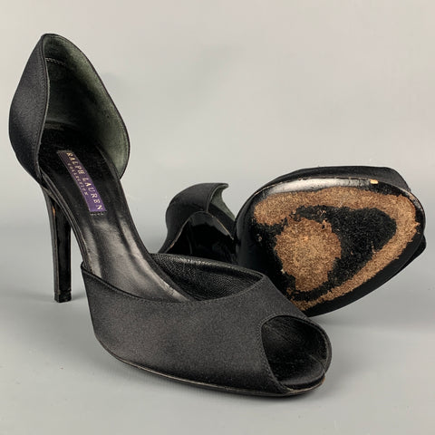RALPH LAUREN Collection Size 9 Black Silk Open Toe Pumps