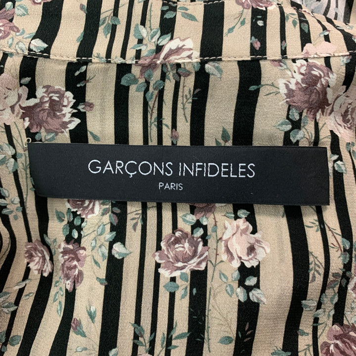 GARCONS INFIDELES Size XXL Beige Black Floral Silk Button Up Long Sleeve Shirt