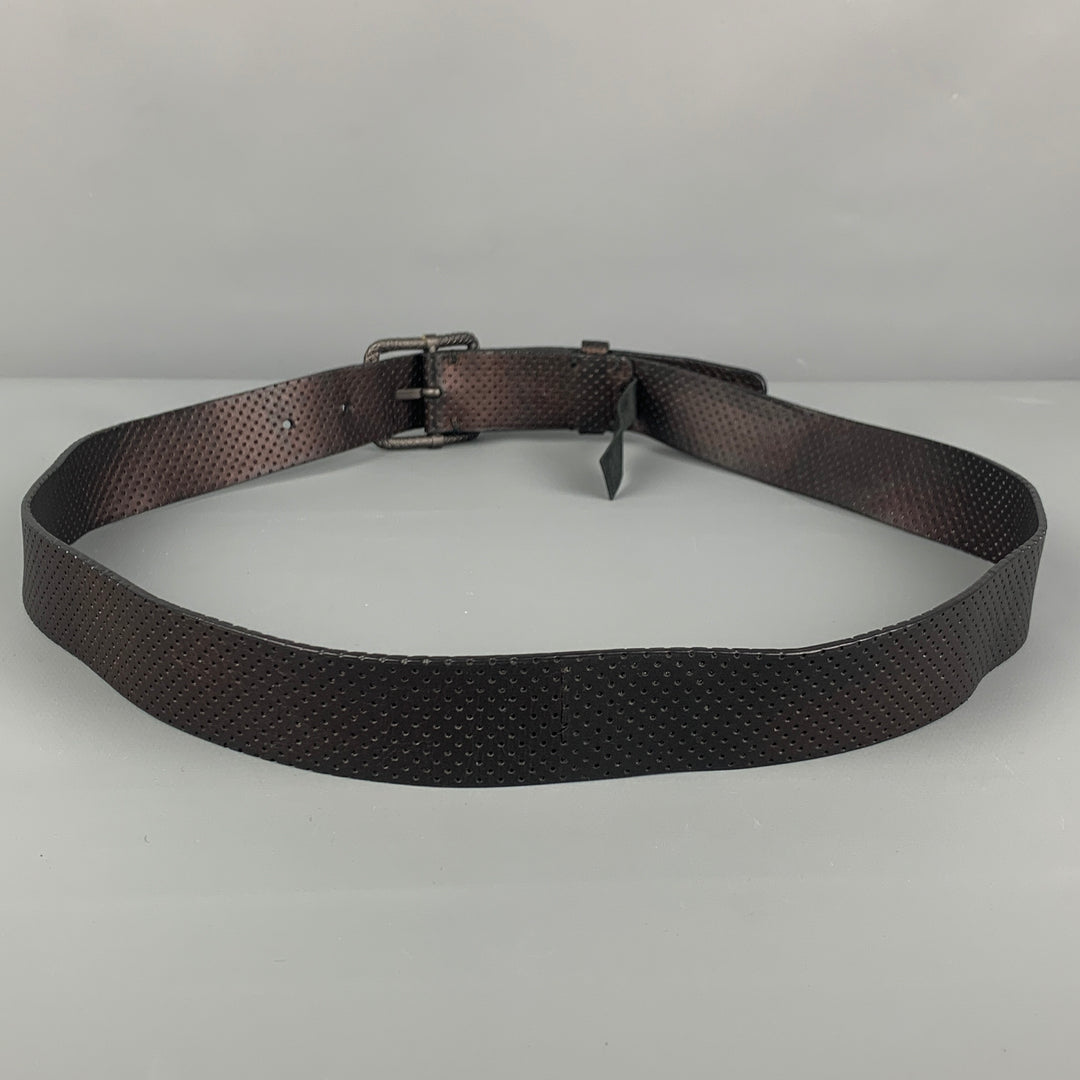 BOTTEGA VENETA Size 34 Black Perforated Textured Belt