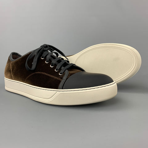 LANVIN Size 11 Brown & Black Color Block Velvet Cap Toe Sneakers