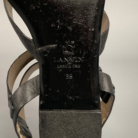LANVIN Size 9 Black Leather Double Buckle Flats