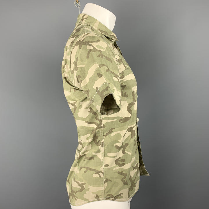 COMME des GARCONS HOMME PLUS Size S Olive Camouflage Cotton Short Sleeve Shirt