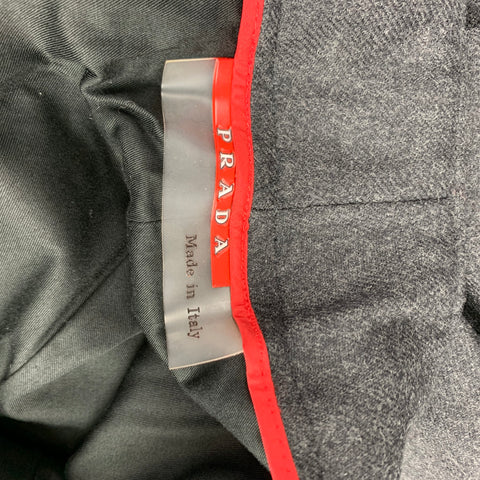 PRADA Taille 2 Pantalon habillé à jambe large en laine chinée charbon de bois