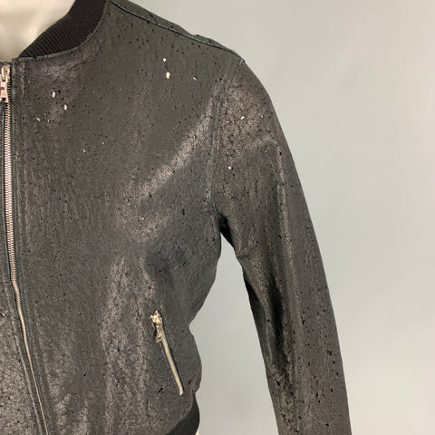 NEIL BARRETT Taille L Veste bomber en cuir vieilli noir