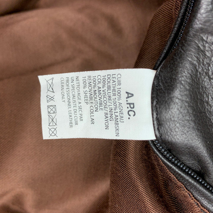 APC Size XS Brown Leather Detachable Collar Biker Jacket