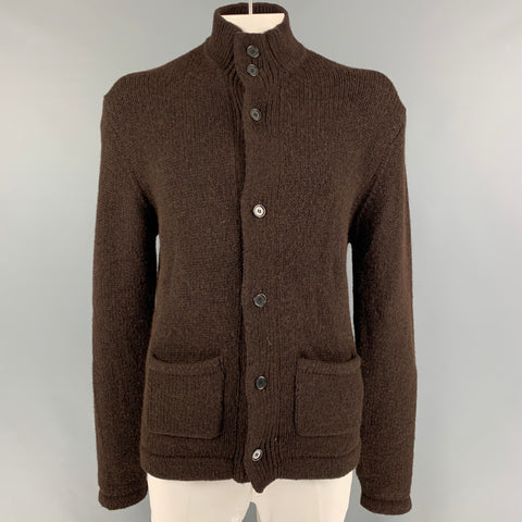 SAKS FIFTH AVENUE Size XXL Brown Knitted Wool Blend Buttoned Cardigan