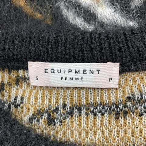 EQUIPMENT Size S Black & Tan Tiger Print Mohair Blend Sweater