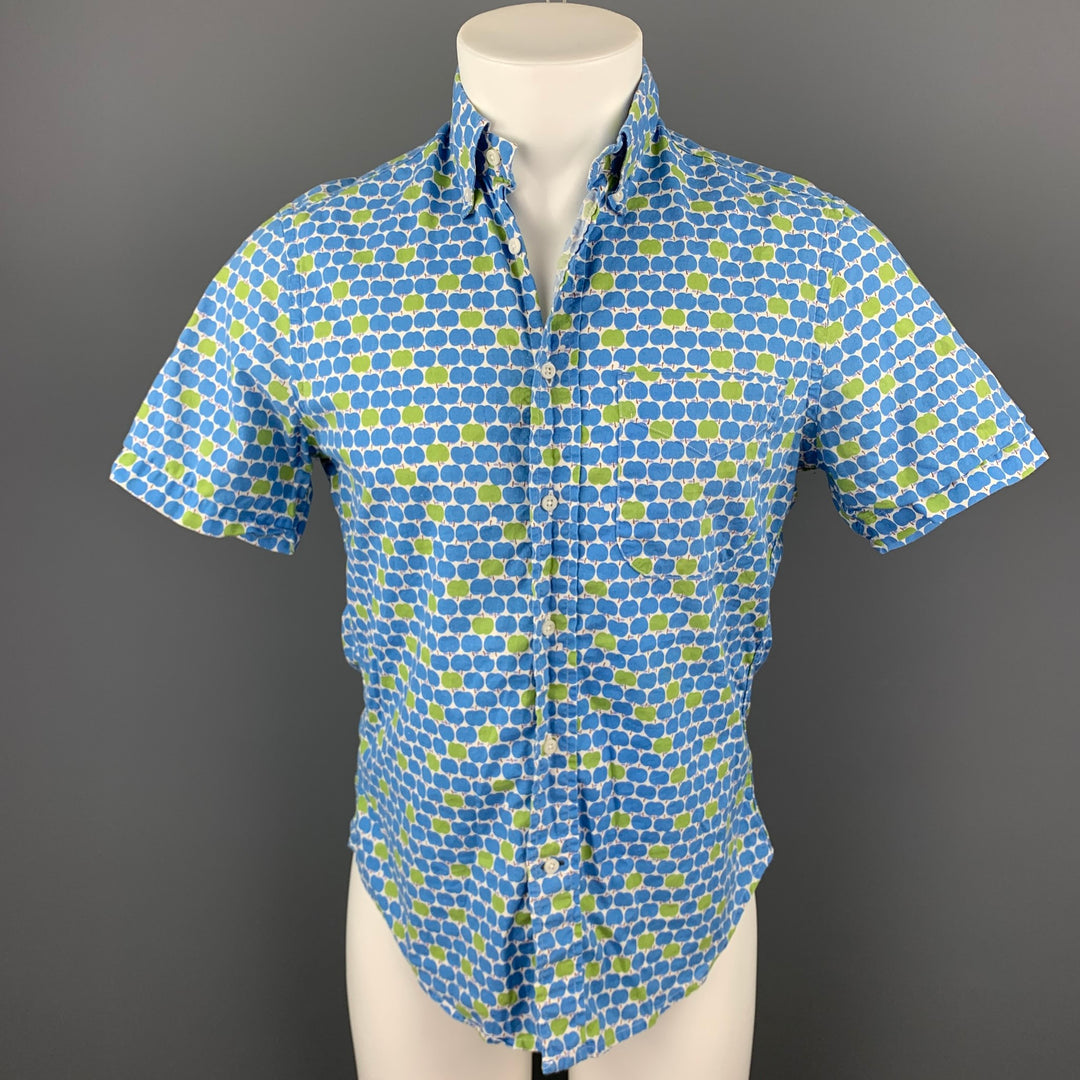 GITMAN VINTAGE Size S Blue & Green Apple Print Cotton Button Down Short Sleeve Shirt