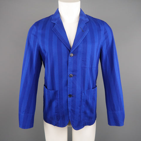 CABANE de ZUCCA Chest Size S Short Royal Blue Stripe Cotton Sport Coat