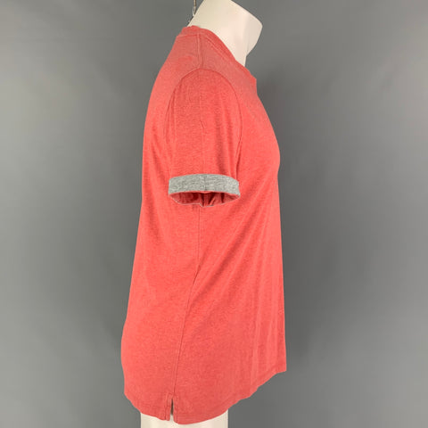 BRUNELLO CUCINELLI Size S Red Grey Cotton V-Neck T-shirt