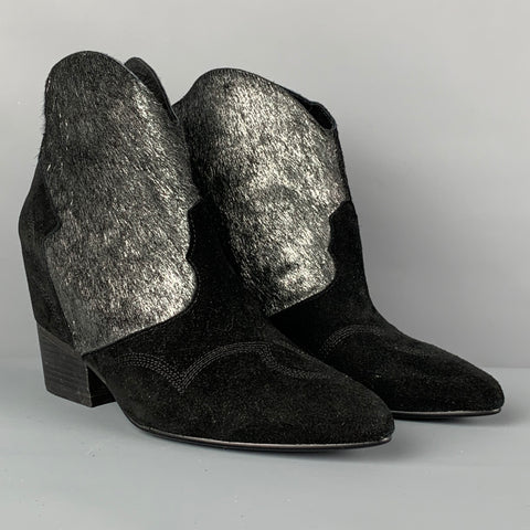 LOLA CRUZ Size 8 Black Silver Suede Cowhide Ankle Boots