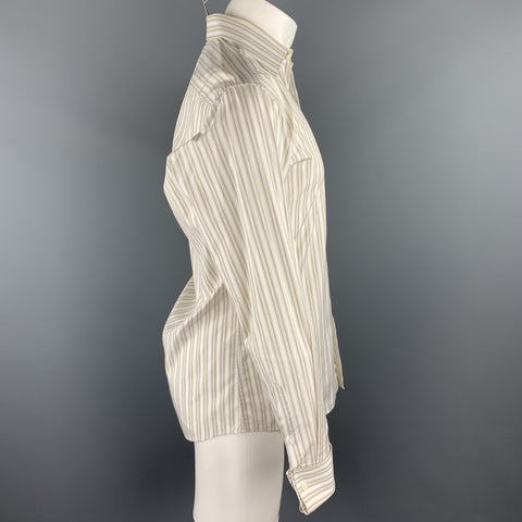 GUCCI Size M Beige Stripe Cotton French Cuff Long Sleeve Shirt
