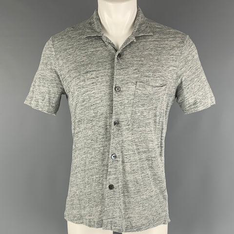 THEORY Size M Grey Heather Linen One pocket Short Sleeve Shirt