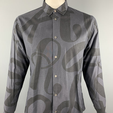 VIKTOR & ROLF Size L Charcoal Print Cotton Long Sleeve Shirt