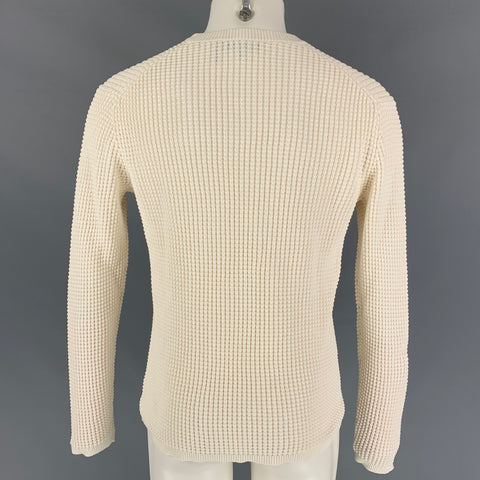THEORY Size M Cream Waffle Knit Cotton Blend Long Sleeve Pullover