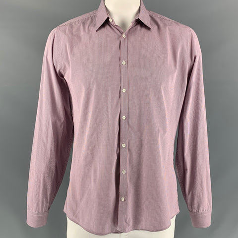 GUCCI Camisa de manga larga ajustada de popelina a cuadros roja y blanca talla XL