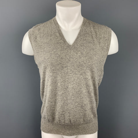 POLO de RALPH LAUREN para BERGDORF GOODMAN Talla L Chaleco de cachemira gris con cuello en V