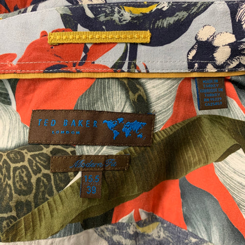 TED BAKER Size S Light Blue Navy Floral Cotton Button Up Long Sleeve Shirt