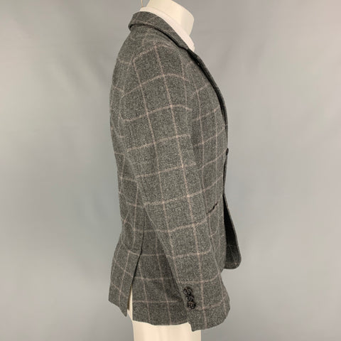 YVES SAINT LAURENT Size 36 Grey & Brown Wool Cashmere Window Pane Sport Coat