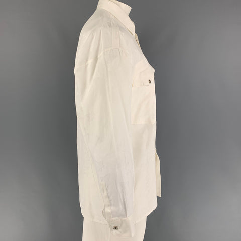 Vintage GIANNI VERSACE Size XS White Floral Cotton Patch Pockets Long Sleeve Shirt