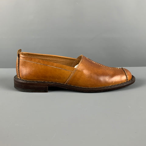 BELVEDERE Size 9 Brown Contrast Stitch Leather Cap Toe Loafers