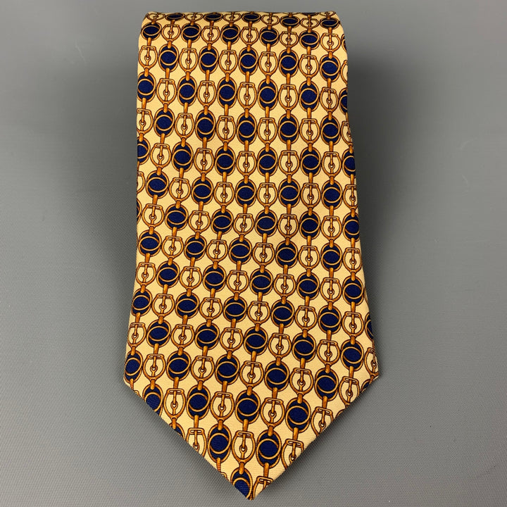 METROPOLITANVIEW Yellow Navy Equestrian Silk Tie