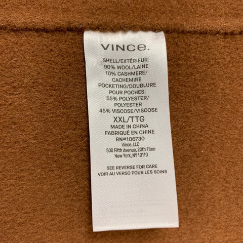 VINCE Size XXL Brown Herringbone Wool Cashmere Coat