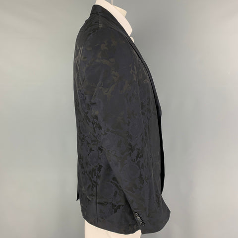VERSACE COLLECTION Size 44 Black Navy Floral Acetate Wool Sport Coat