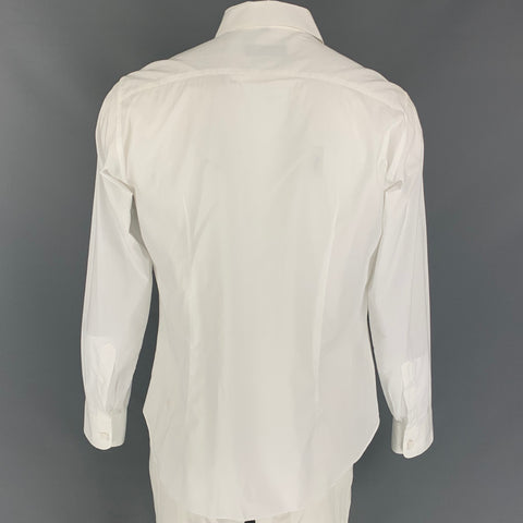 SALVATORE FERRAGAMO Size L White Cotton Tuxedo Long Sleeve Shirt